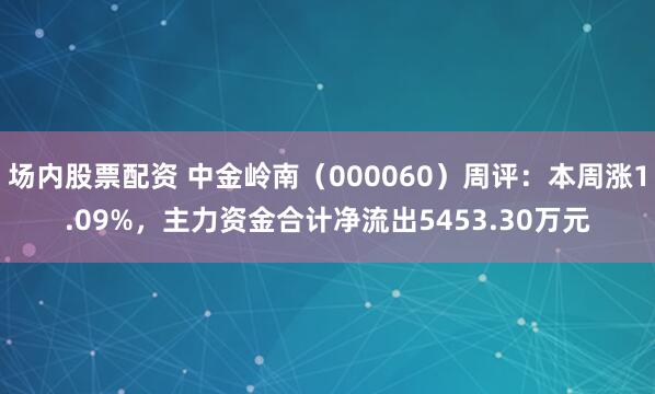 场内股票配资 中金岭南（000060）周评：本周涨1.09%，主力资金合计净流出5453.30万元