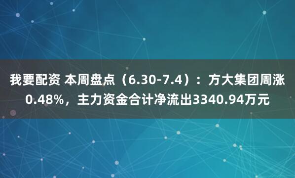 我要配资 本周盘点（6.30-7.4）：方大集团周涨0.48%，主力资金合计净流出3340.94万元