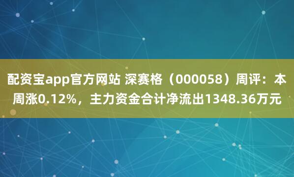 配资宝app官方网站 深赛格（000058）周评：本周涨0.12%，主力资金合计净流出1348.36万元